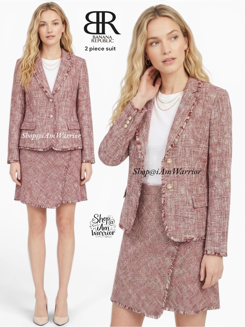 Banana Republic NWT 2PC fringe tweed blazer & a-line skirt set *shop@iamwarrior